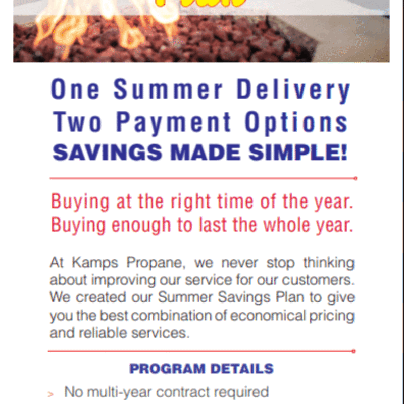 Kamps Propane Summer Saver Program Rack Card